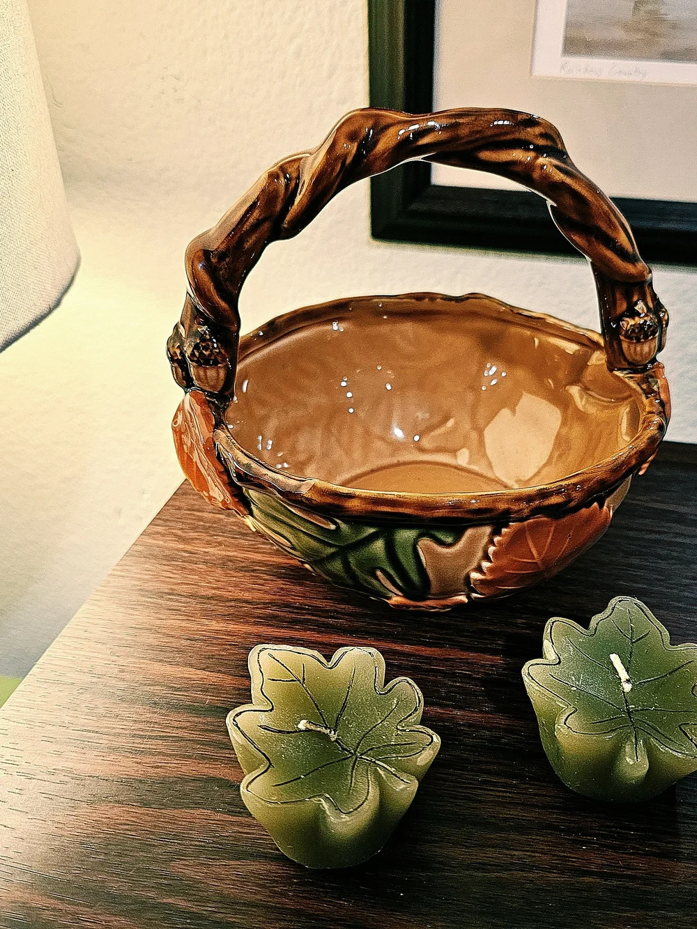 Vintage Autumn Ceramic Basket Table Decor - Orange, Green & Cream